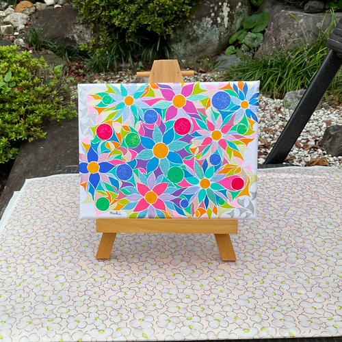 原画・アクリル】 お花畑 抽象画2 キャンバス 18cm×14cm 絵画