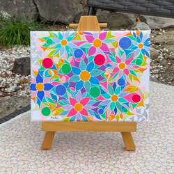 原画・アクリル】 お花畑 抽象画2 キャンバス 18cm×14cm 絵画