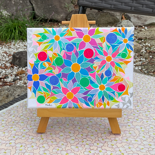 原画・アクリル】 お花畑 抽象画2 キャンバス 18cm×14cm 絵画