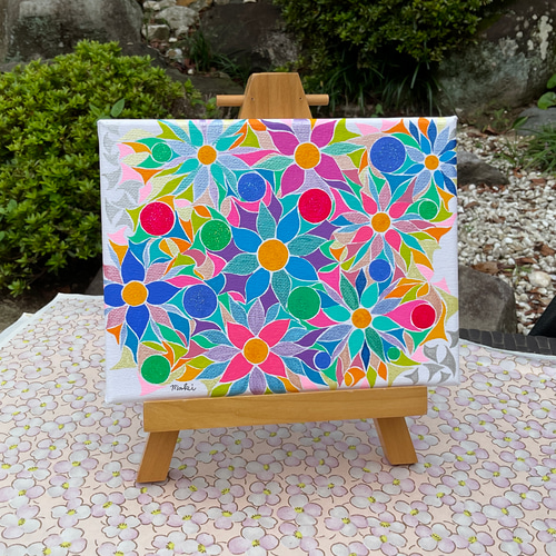 原画・アクリル】 お花畑 抽象画2 キャンバス 18cm×14cm 絵画