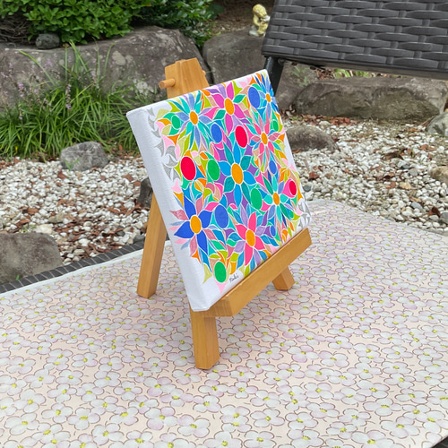 原画・アクリル】 お花畑 抽象画2 キャンバス 18cm×14cm 絵画