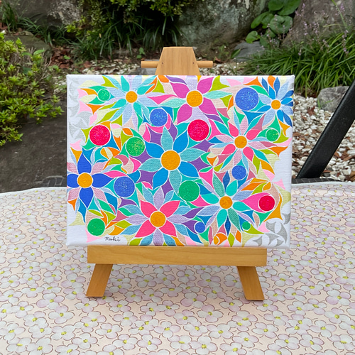 原画・アクリル】 お花畑 抽象画2 キャンバス 18cm×14cm 絵画