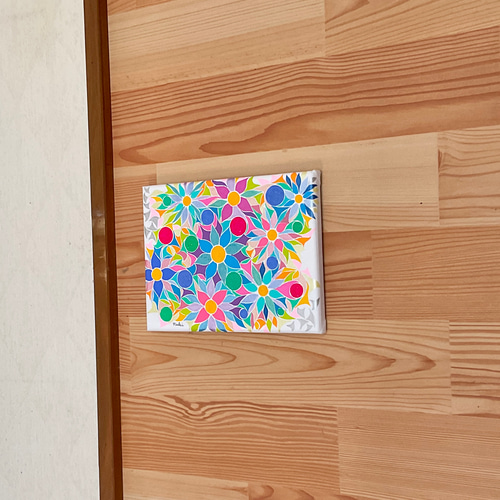 原画・アクリル】 お花畑 抽象画2 キャンバス 18cm×14cm 絵画