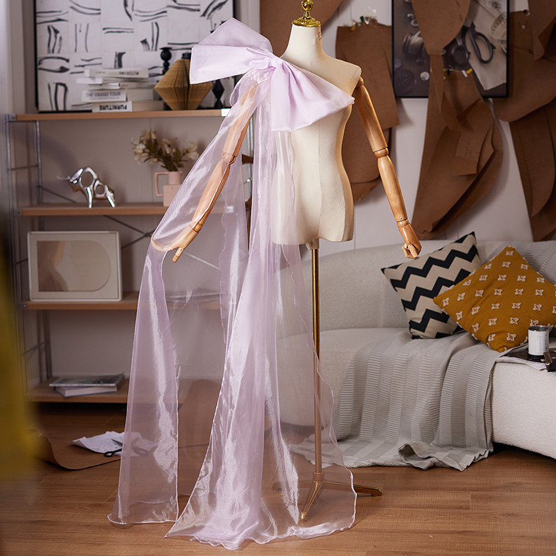 ロングトレーン 裾引き 紫 リボン DIY 背中の飾り 肩飾り アクセサリー 花嫁/ウェディングドレス DTY389