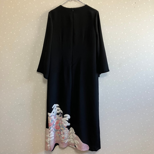 No.160ロングワンピースL〜LL13号黒留袖ドレス着物リメイク袖口