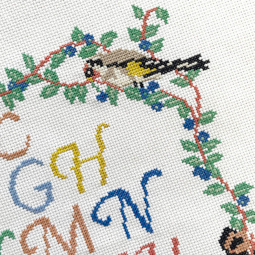刺繍サンプラー 鳥とABC アルファベットサンプラー クロスステッチ刺繡