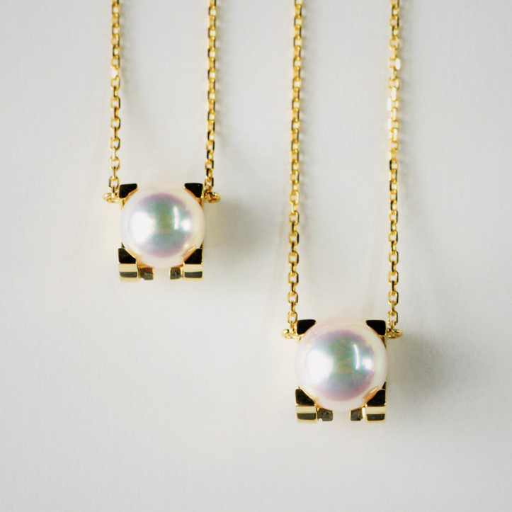 ルミナ エクスクイジット ブルヘッドシリーズ 7.3-7.9mm 日本製 ミラー加工 アコヤ 天然海水真珠ネックレス 18Kゴー