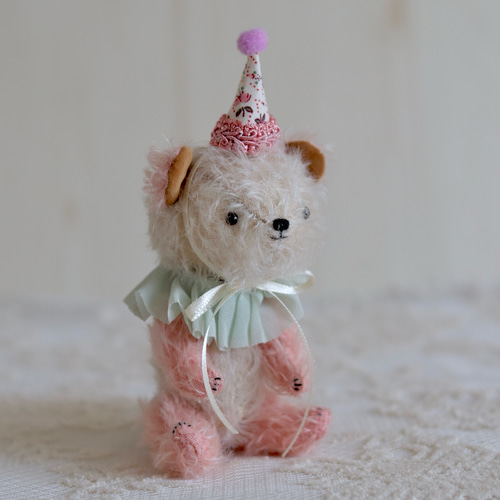 グレーパープルのジャーマンモヘアのテディベア テディベア 紫 くま