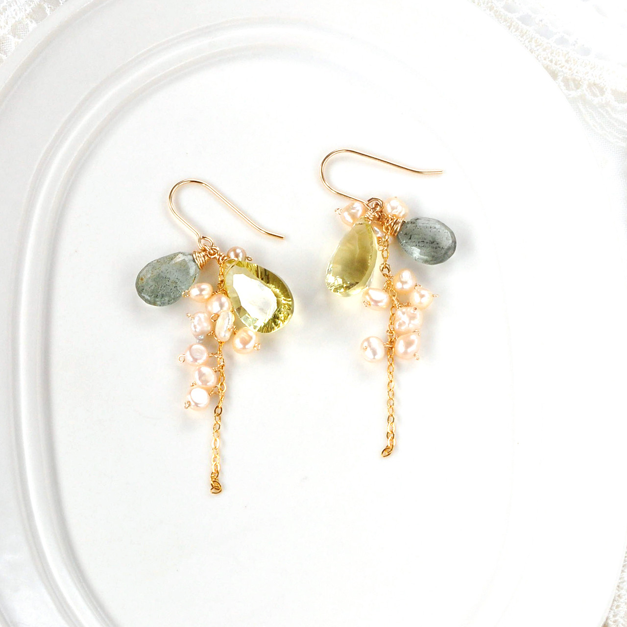 白妙◇ハートカービング アクアマリン×プレシャスオパールピアス