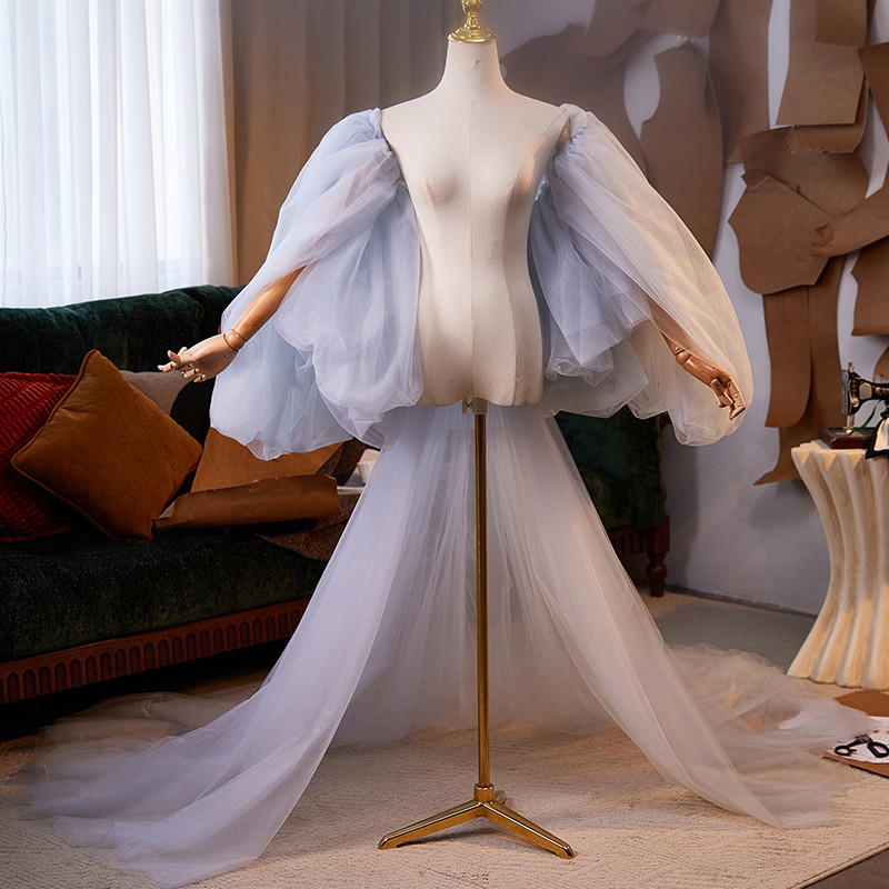 ケープ トレーン 裾引き グレー 高級感 DIY 肩飾り アクセサリー 花嫁/ウェディングドレス MS252