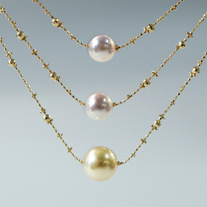 ルミナフェアリーチェーンネックレス 18Kゴールド 8-11mm 日本製アコヤ真珠 南洋ローズパスパルトゥーデザイン