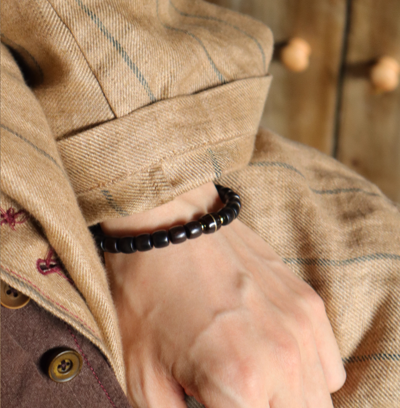 天然黒檀木 筒玉ブレスレット｜贈り物用 男女兼用 *手作り【天然素材】