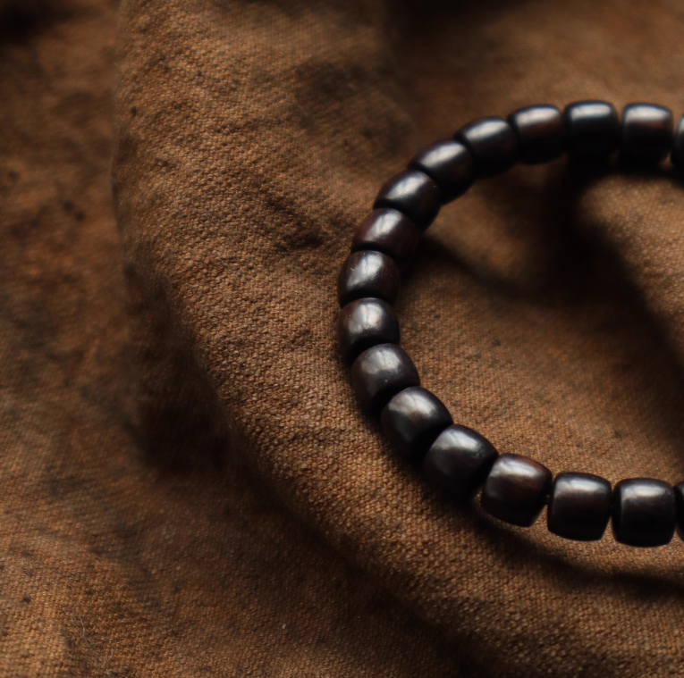 天然黒檀木 筒玉ブレスレット｜贈り物用 男女兼用 *手作り【天然素材】