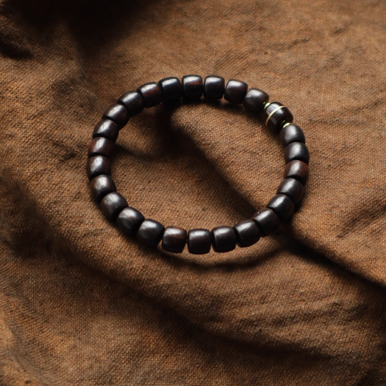 天然黒檀木 筒玉ブレスレット｜贈り物用 男女兼用 *手作り【天然素材】