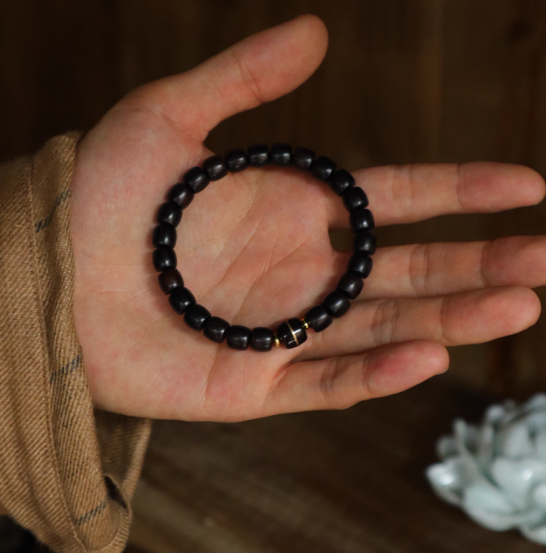 天然黒檀木 筒玉ブレスレット｜贈り物用 男女兼用 *手作り【天然素材】