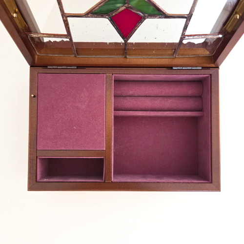 ステンドグラス オルゴール アンティーク調ガラス窓つき木箱 木製