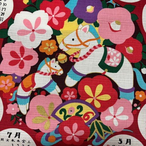 軸なし 2026年干支 カレンダー タペストリー 赤 ラインストーン