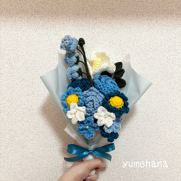花束刺繍アート ネイビーブルー 毛糸の花束ブルー vol.2 アートフラワー yumehana 通販 19830737