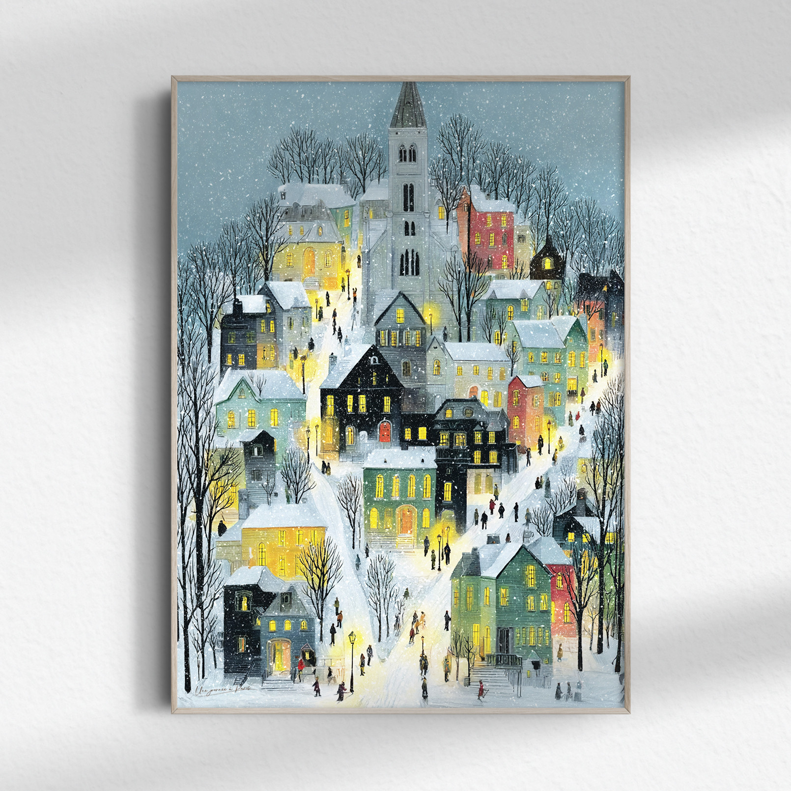 絵画 【雪の降る町】アクリル画 F3 む*ん様 風景画