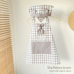 サクランボ柄 スモック 三角巾 ハンドメイド サクランボ柄 スモック