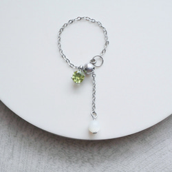 選べる誕生石チェーンリング　フリーサイズ　天然石　指輪　マザーパール　サージカルステンレス　ゴールド　シルバー 12枚目の画像