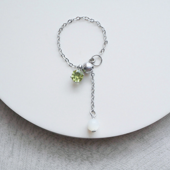 選べる誕生石チェーンリング　フリーサイズ　天然石　指輪　マザーパール　サージカルステンレス　ゴールド　シルバー 12枚目の画像