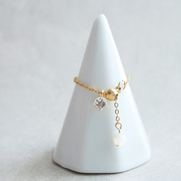 選べる誕生石チェーンリング　フリーサイズ　天然石　指輪　マザーパール　サージカルステンレス　ゴールド　シルバー 19枚目の画像