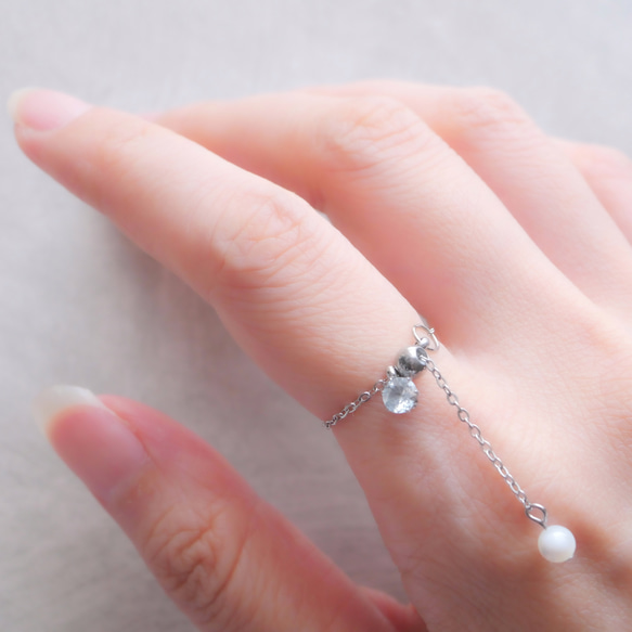 選べる誕生石チェーンリング　フリーサイズ　天然石　指輪　マザーパール　サージカルステンレス　ゴールド　シルバー 13枚目の画像