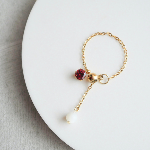 選べる誕生石チェーンリング　フリーサイズ　天然石　指輪　マザーパール　サージカルステンレス　ゴールド　シルバー 11枚目の画像