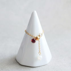 選べる誕生石チェーンリング　フリーサイズ　天然石　指輪　マザーパール　サージカルステンレス　ゴールド　シルバー 2枚目の画像