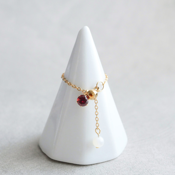 選べる誕生石チェーンリング　フリーサイズ　天然石　指輪　マザーパール　サージカルステンレス　ゴールド　シルバー 2枚目の画像