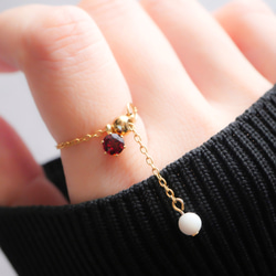 選べる誕生石チェーンリング　フリーサイズ　天然石　指輪　マザーパール　サージカルステンレス　ゴールド　シルバー 1枚目の画像