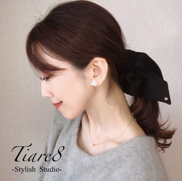 在少★【大人可愛いスエード調スクエアシュシュ✨】おしゃれな大人のための秋冬ﾍｱｱｸｾｻﾘｰ✨黒/ﾌﾞﾗｯｸ 1枚目の画像