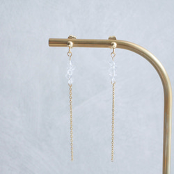 ハーキマーダイヤモンド ロングチェーンピアス　天然石 　小ぶり　水晶　クォーツ　サージカルステンレス　金属アレルギー対応 8枚目の画像