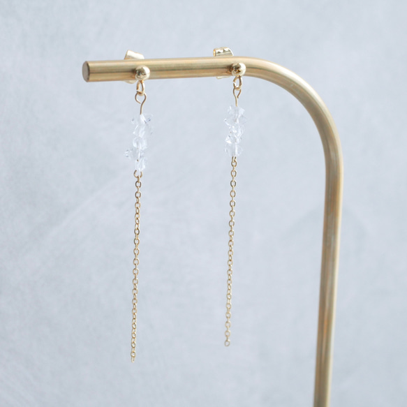 ハーキマーダイヤモンド ロングチェーンピアス　天然石 　小ぶり　水晶　クォーツ　サージカルステンレス　金属アレルギー対応 9枚目の画像