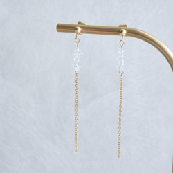 ハーキマーダイヤモンド ロングチェーンピアス　天然石 　小ぶり　水晶　クォーツ　サージカルステンレス　金属アレルギー対応 2枚目の画像