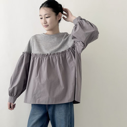 【コットン♡可愛い秋のブラウス♡丸首】バルーンスリーブ│ナチュラルな秋│コットン│ギャザー│大人可愛い│T-221SL 2枚目の画像