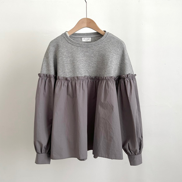 【コットン♡可愛い秋のブラウス♡丸首】バルーンスリーブ│ナチュラルな秋│コットン│ギャザー│大人可愛い│T-221SL 16枚目の画像