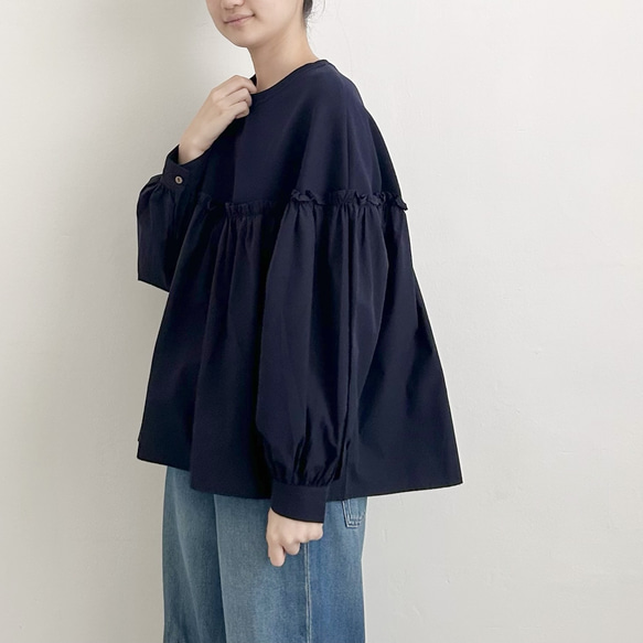 【コットン♡可愛い秋のブラウス♡丸首】バルーンスリーブ│ナチュラルな秋│コットン│ギャザー│大人可愛い│T-221SL 10枚目の画像