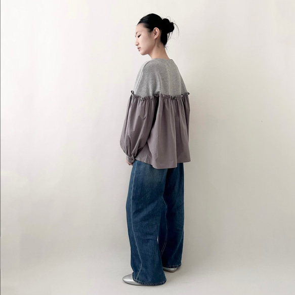 【コットン♡可愛い秋のブラウス♡丸首】バルーンスリーブ│ナチュラルな秋│コットン│ギャザー│大人可愛い│T-221SL 14枚目の画像