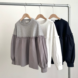 【コットン♡可愛い秋のブラウス♡丸首】バルーンスリーブ│ナチュラルな秋│コットン│ギャザー│大人可愛い│T-221SL 19枚目の画像