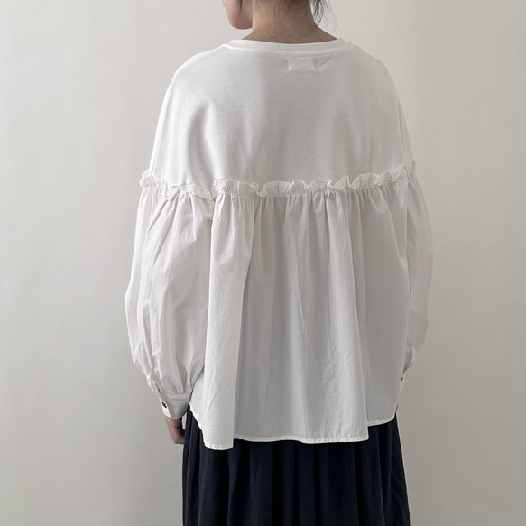 【コットン♡可愛い秋のブラウス♡丸首】バルーンスリーブ│ナチュラルな秋│コットン│ギャザー│大人可愛い│T-221SL 7枚目の画像