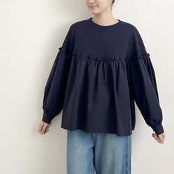 【コットン♡可愛い秋のブラウス♡丸首】バルーンスリーブ│ナチュラルな秋│コットン│ギャザー│大人可愛い│T-221SL 9枚目の画像