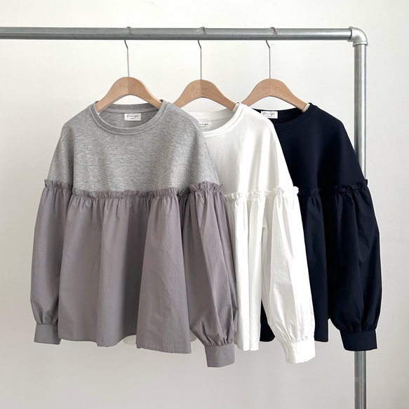 【コットン♡可愛い秋のブラウス♡丸首】バルーンスリーブ│ナチュラルな秋│コットン│ギャザー│大人可愛い│T-221SL 11枚目の画像