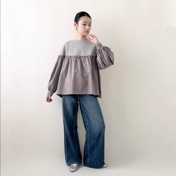 【コットン♡可愛い秋のブラウス♡丸首】バルーンスリーブ│ナチュラルな秋│コットン│ギャザー│大人可愛い│T-221SL 12枚目の画像