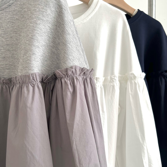【コットン♡可愛い秋のブラウス♡丸首】バルーンスリーブ│ナチュラルな秋│コットン│ギャザー│大人可愛い│T-221SL 15枚目の画像