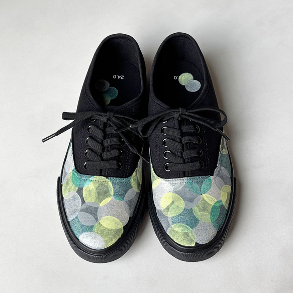 スニーカー「オリーブBH」グリーン系ドット作品！レディース 2E【22.5〜25cm】受注制作 5枚目の画像