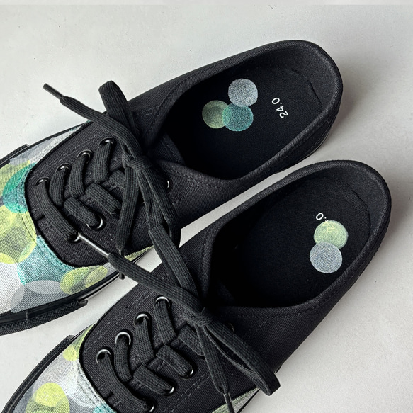 スニーカー「オリーブBH」グリーン系ドット作品！レディース 2E【22.5〜25cm】受注制作 2枚目の画像