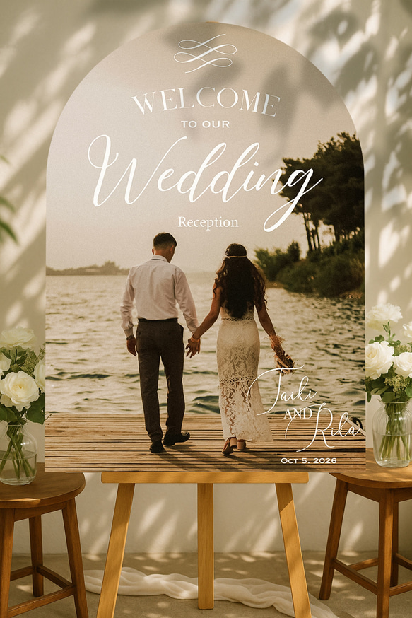 9デザインから選べる✨アーチ型のウエディングウェルカムボード　パネル印刷｜結婚式｜写真｜オーダー｜アーチフォトボード｜前 2枚目の画像