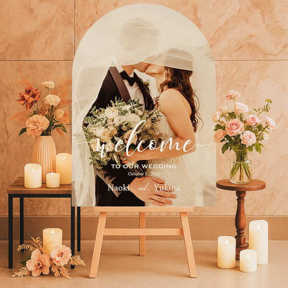 9デザインから選べる✨アーチ型のウエディングウェルカムボード　パネル印刷｜結婚式｜写真｜オーダー｜アーチフォトボード｜前 1枚目の画像